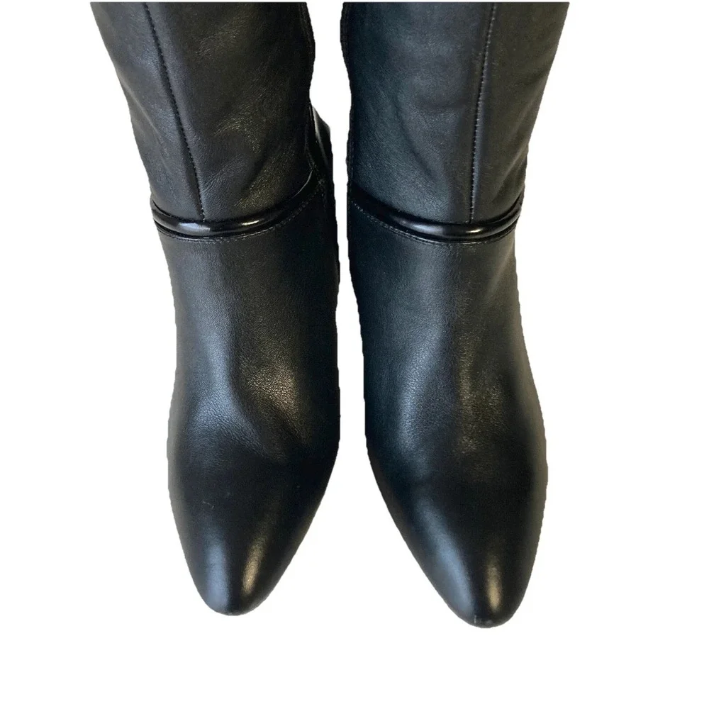 10 Crosby Derek Lam Pointy Over The Knee Black Leather Heel Boot Women 7 RP$650